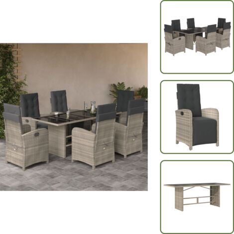 Mesa de jardín - vidaXL Set comedor jardín 7 pzas y cojines ratán sintético gris claro - Ratán sintético