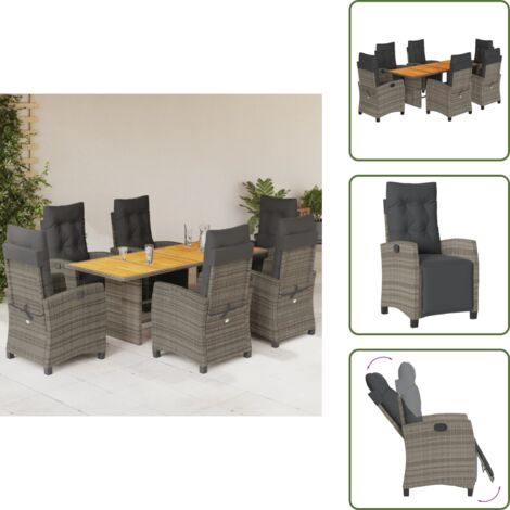 Mesa de jardín - vidaXL Set comedor jardín 7 pzas y cojines ratán sintético gris - Cojines para sillas