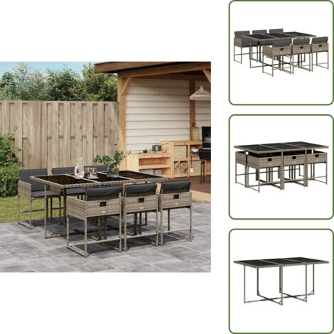 Mesa de jardín - vidaXL Set comedor jardín 7 pzas y cojines ratán sintético gris - Ratán sintético