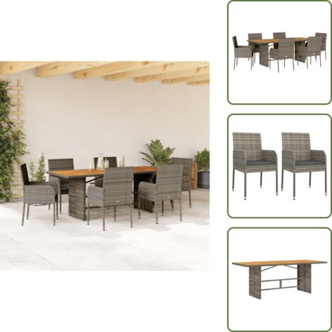 Mesa de jardín - vidaXL Set comedor jardín 7 pzas y cojines ratán sintético gris - Ratán sintético