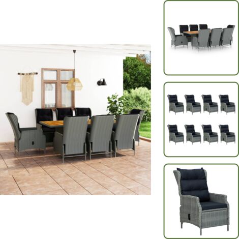 Mesa de jardín - vidaXL Set comedor jardín 9 pzas y cojines ratán sintético gris claro - Ratán sintético