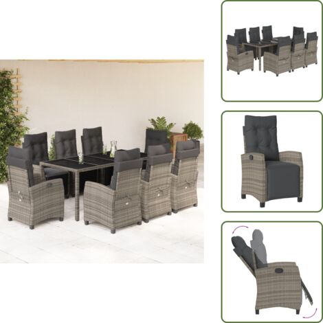 Mesa de jardín - vidaXL Set comedor jardín 9 pzas y cojines ratán sintético gris - Cojines de asiento