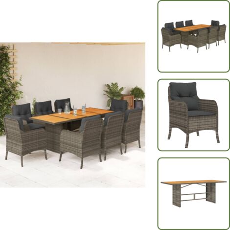 Mesa de jardín - vidaXL Set comedor jardín 9 pzas y cojines ratán sintético gris - Ratán sintético