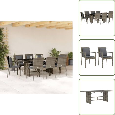 Mesa de jardín - vidaXL Set comedor jardín 9 pzas y cojines ratán sintético gris - Ratán sintético