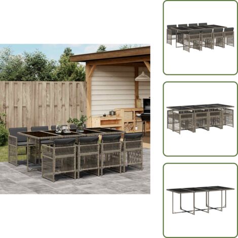 Mesa de jardín - vidaXL Set comedor jardín 9 pzas y cojines ratán sintético gris - Ratán sintético