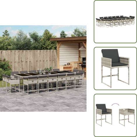 Mesa de jardín - vidaXL Set comedor jardín y cojines 17 pzas ratán sintético gris claro - Ratán sintético