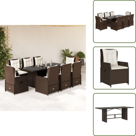 Mesa de jardín - vidaXL Set comedor para jardín 9 pzas y cojines ratán sintético marrón - Cojines para jardín