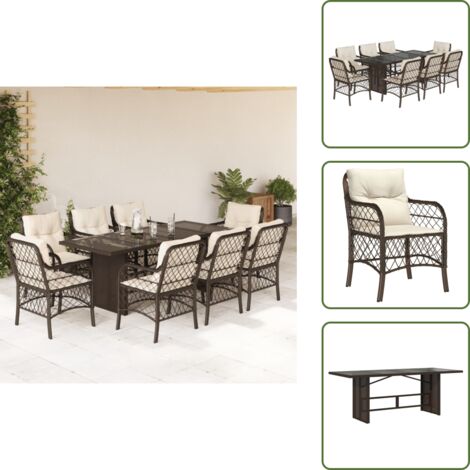 Mesa de jardín - vidaXL Set comedor para jardín 9 pzas y cojines ratán sintético marrón - Ratán sintético