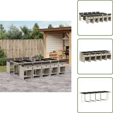 Mesa de jardín - vidaXL Set de comedor de jardín 11 pzas y cojines ratán sintético gris - Ratán sintético