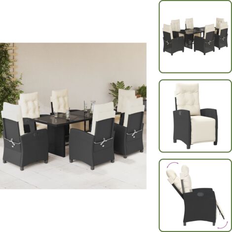 Mesa de jardín - vidaXL Set de comedor de jardín 7 pzas y cojines ratán sintético negro - Cojines para sillas