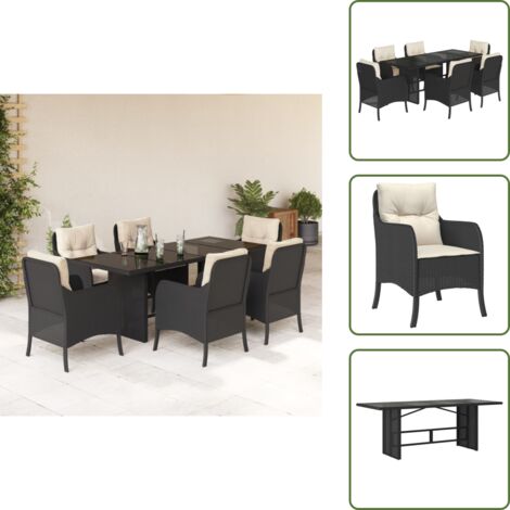 Mesa de jardín - vidaXL Set de comedor de jardín 7 pzas y cojines ratán sintético negro - Cojines para sillas