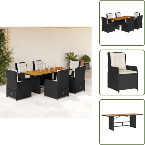 Mesa de jardín - vidaXL Set de comedor de jardín 7 pzas y cojines ratán sintético negro - Cojines para sillas