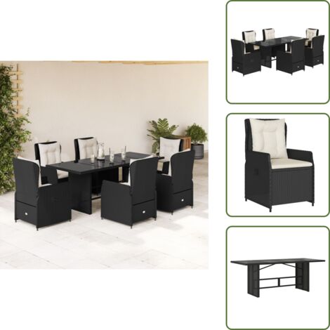 Mesa de jardín - vidaXL Set de comedor de jardín 7 pzas y cojines ratán sintético negro - Cojines para sillas