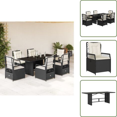 Mesa de jardín - vidaXL Set de comedor de jardín 7 pzas y cojines ratán sintético negro - Cojines para sillas