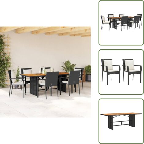 Mesa de jardín - vidaXL Set de comedor de jardín 7 pzas y cojines ratán sintético negro - Cojines sintéticos