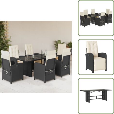 Mesa de jardín - vidaXL Set de comedor de jardín 7 pzas y cojines ratán sintético negro - Muebles de exterior