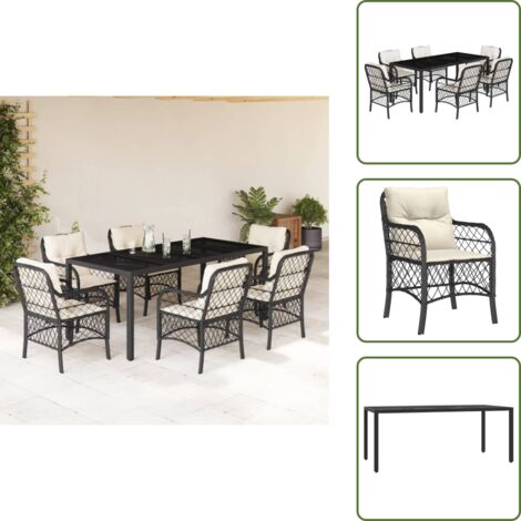 Mesa de jardín - vidaXL Set de comedor de jardín 7 pzas y cojines ratán sintético negro - Ratán sintético