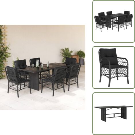 Mesa de jardín - vidaXL Set de comedor de jardín 7 pzas y cojines ratán sintético negro - Ratán sintético