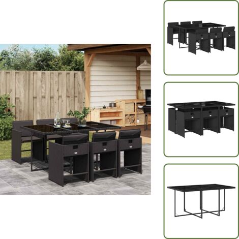 Mesa de jardín - vidaXL Set de comedor de jardín 7 pzas y cojines ratán sintético negro - Ratán sintético