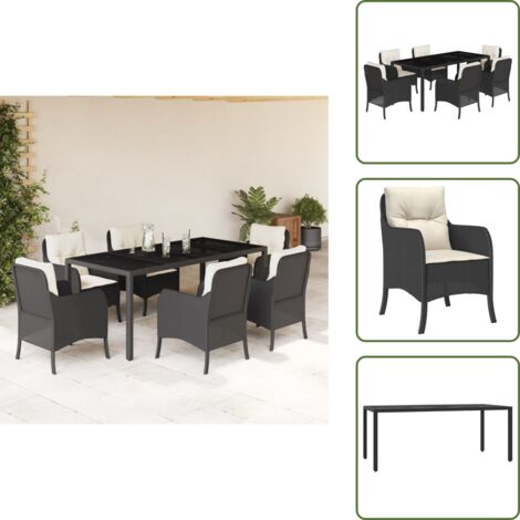Mesa de jardín - vidaXL Set de comedor de jardín 7 pzas y cojines ratán sintético negro - Ratán sintético