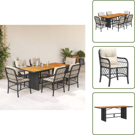 Mesa de jardín - vidaXL Set de comedor de jardín 7 pzas y cojines ratán sintético negro - Ratán sintético