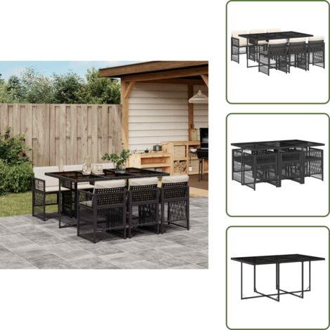 Mesa de jardín - vidaXL Set de comedor de jardín 7 pzas y cojines ratán sintético negro - Ratán sintético