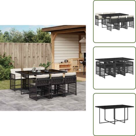 Mesa de jardín - vidaXL Set de comedor de jardín 7 pzas y cojines ratán sintético negro - Ratán sintético