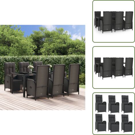 Mesa de jardín - vidaXL Set de comedor de jardín 7 pzas y cojines ratán sintético negro - Ratán sintético