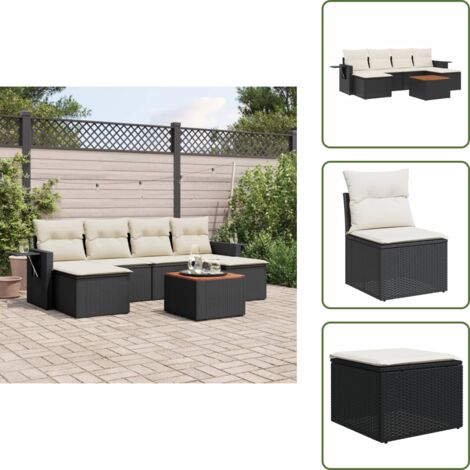 Mesa de jardín - vidaXL Set de comedor de jardín 7 pzas y cojines ratán sintético negro - Ratán sintético