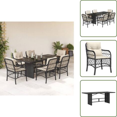 Mesa de jardín - vidaXL Set de comedor de jardín 7 pzas y cojines ratán sintético negro - Ratán sintético