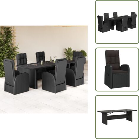 Mesa de jardín - vidaXL Set de comedor de jardín 7 pzas y cojines ratán sintético negro - Ratán sintético