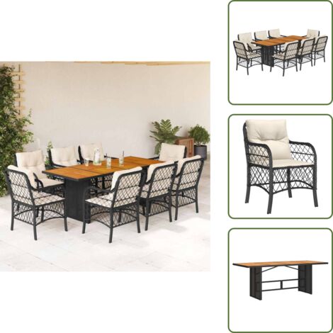 Mesa de jardín - vidaXL Set de comedor de jardín 9 pzas y cojines ratán sintético negro - Cojines de asiento