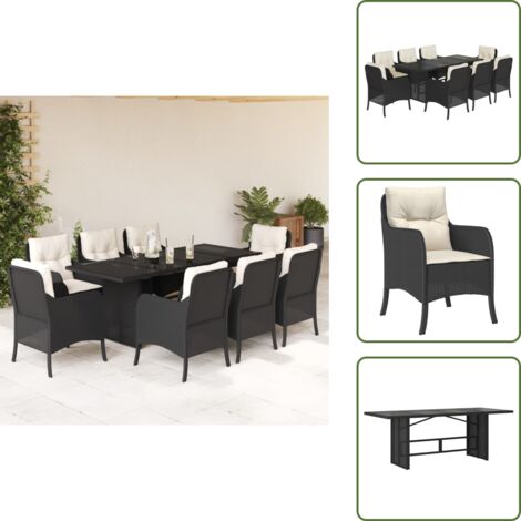 Mesa de jardín - vidaXL Set de comedor de jardín 9 pzas y cojines ratán sintético negro - Cojines de jardín