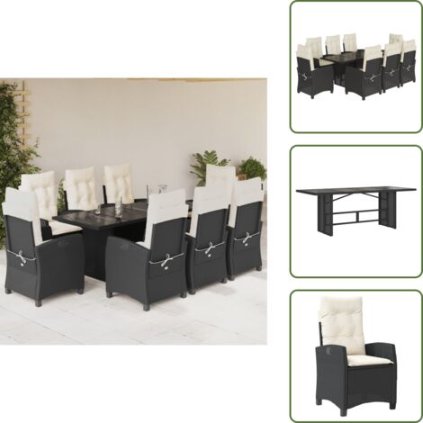 Mesa de jardín - vidaXL Set de comedor de jardín 9 pzas y cojines ratán sintético negro - Cojines de jardín