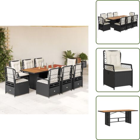 Mesa de jardín - vidaXL Set de comedor de jardín 9 pzas y cojines ratán sintético negro - Cojines para jardín