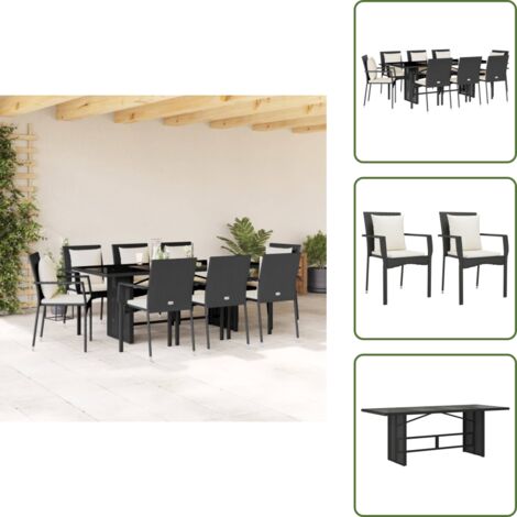 Mesa de jardín - vidaXL Set de comedor de jardín 9 pzas y cojines ratán sintético negro - Cojines sintéticos