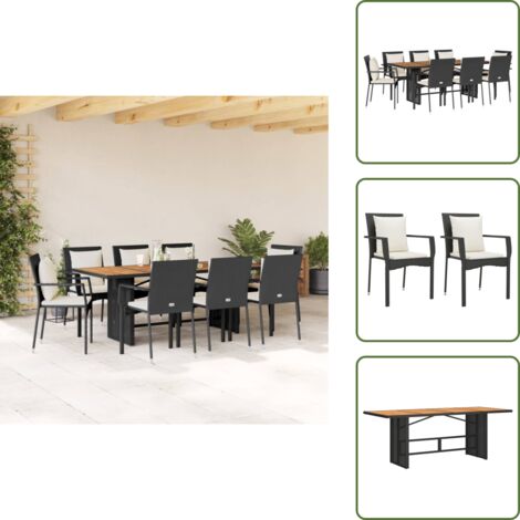 Mesa de jardín - vidaXL Set de comedor de jardín 9 pzas y cojines ratán sintético negro - Cojines sintéticos