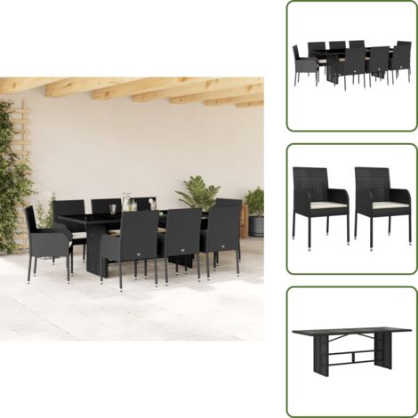 Mesa de jardín - vidaXL Set de comedor de jardín 9 pzas y cojines ratán sintético negro - Cojines sintéticos