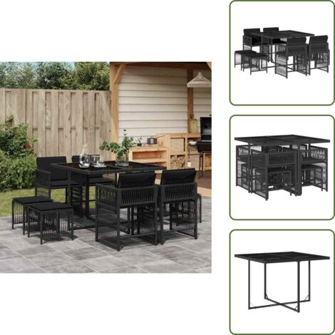 Mesa de jardín - vidaXL Set de comedor de jardín 9 pzas y cojines ratán sintético negro - Muebles de exterior