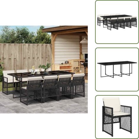 Mesa de jardín - vidaXL Set de comedor de jardín 9 pzas y cojines ratán sintético negro - Ratán sintético