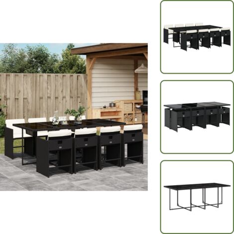Mesa de jardín - vidaXL Set de comedor de jardín 9 pzas y cojines ratán sintético negro - Ratán sintético