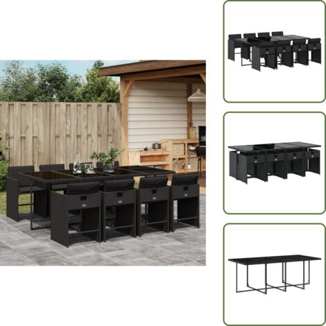 Mesa de jardín - vidaXL Set de comedor de jardín 9 pzas y cojines ratán sintético negro - Ratán sintético