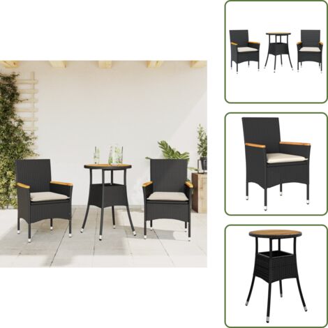 Mesa de jardín - vidaXL Set de comedor jardín 3 pzas con cojines ratán PE acacia negro - Cojines para sillas