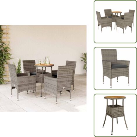 Mesa de jardín - vidaXL Set de comedor jardín 5 pzas con cojines ratán PE acacia gris - Cojines para sillas
