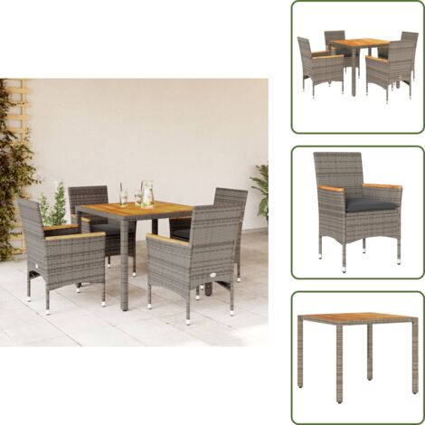 Mesa de jardín - vidaXL Set de comedor jardín 5 pzas con cojines ratán PE acacia gris - Cojines para sillas