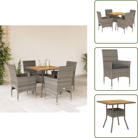 Mesa de jardín - vidaXL Set de comedor jardín 5 pzas con cojines ratán PE acacia gris - Cojines para sillas