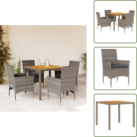 Mesa de jardín - vidaXL Set de comedor jardín 5 pzas con cojines ratán PE acacia gris - Cojines para sillas