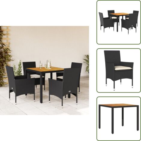 Mesa de jardín - vidaXL Set de comedor jardín 5 pzas con cojines ratán PE acacia negro - Cojines para sillas