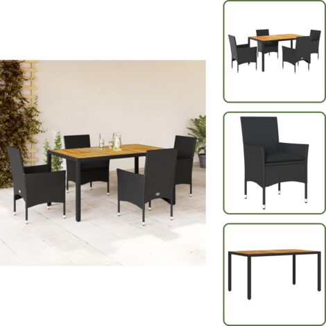 Mesa de jardín - vidaXL Set de comedor jardín 5 pzas con cojines ratán PE acacia negro - Cojines para sillas