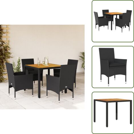 Mesa de jardín - vidaXL Set de comedor jardín 5 pzas con cojines ratán PE acacia negro - Cojines para sillas